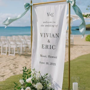 Custom Fabric Wedding Welcome Sign, Linen Ceremony Banner, Boho Modern Wedding Decor, Personalized Name Date Sign, Wedding Ceremony Sign