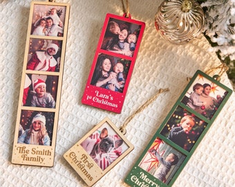 Personalized Christmas Photo Strip Ornament: Wooden Holiday Keepsake