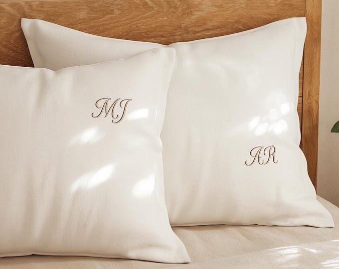 Luxury Personalised Oxford Pillowcase, Embroidered Pillowcase, Elegant Embroidered Initials, Wedding Gift, Custom Script, Timeless Bedding