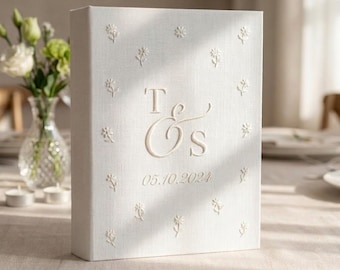 Personalized Wedding Photo Album, Custom Monogram Linen Memory Book, Bridal Shower Gift