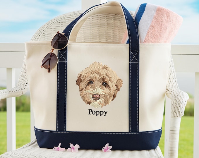 Custom Embroidered Pet Portrait Tote Bag: Dog Cat Mom Gift