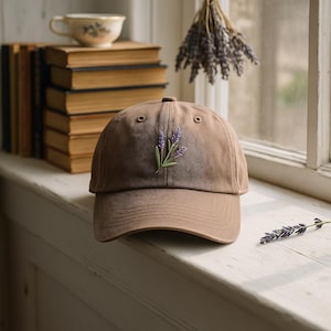 Embroidered Lavender Flower Embroidered Baseball Cap, Washed Spring Summer Cap