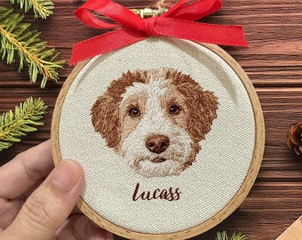 Embroidered Custom Pet Portrait Ornament: Personalized Dog Photo Frame