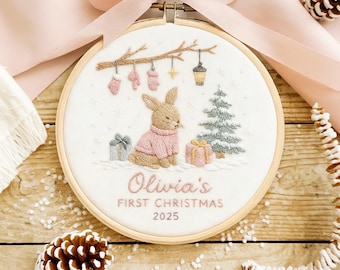 Personalized Baby's First Christmas Embroidered Ornament, Handmade Holiday Decor