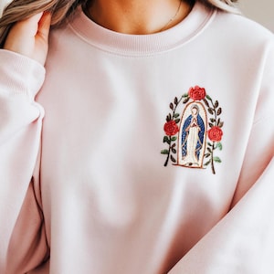 Embroidered Our Lady of Guadalupe Sweatshirt: Christian Gift