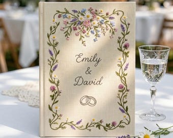 Libro de firmas personalizado para bodas, libro de firmas bordado en lino, álbum de fotos Polaroid, regalo de aniversario