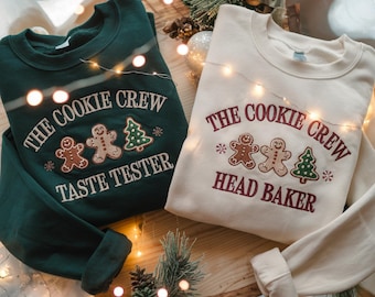 Embroidered Christmas Cookie Crew Sweatshirt, Family Baking Shirt
