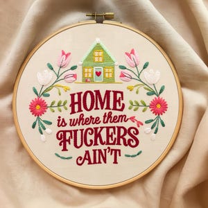 Embroidered Hoop Art: Funny Home Decor Wall Hanging