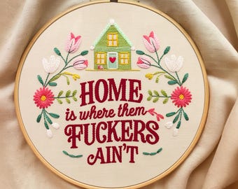 Embroidered Hoop Art: Funny Home Decor Wall Hanging