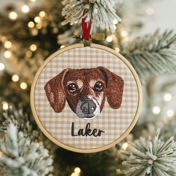 Embroidered Pet Portrait Ornament, Custom Dog Christmas Gift, Pet Portrait Gift for Pet Lovers, Custom Pet Christmas, embroidery hoop art