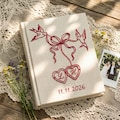 Personalized Embroidered Wedding Photo Album, Custom Love Birds Linen Scrapbook, Monogram Heart Memory Book, Wedding Keepsake Gift