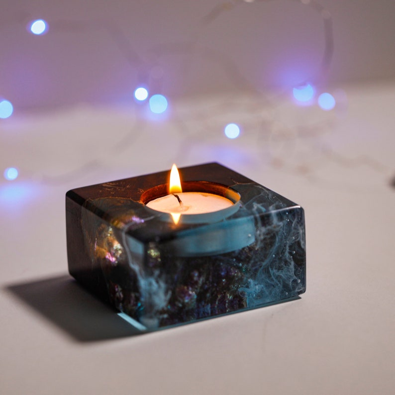 Wood Resin Candle Holder Wooden Tealight Holders Artisan Etsy