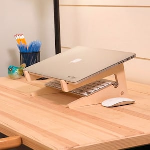 Laptop Stand MacBook Wood Stand Ergonomic Computer Holder, Woodworking Gift, Workspace Desk Accessories, Gift for Men, Office Desk Accessory