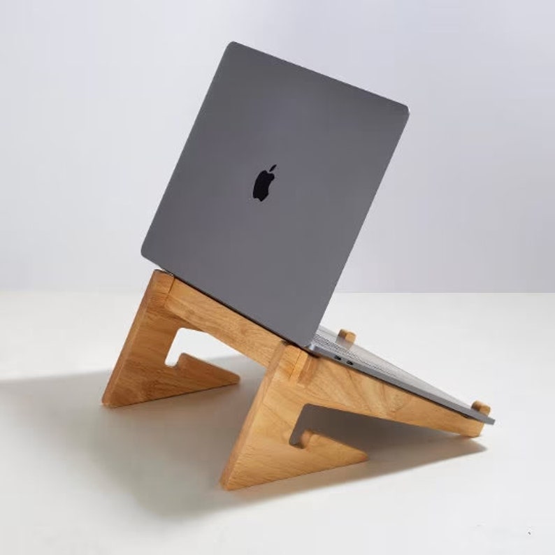 Laptop Stand MacBook Wood Stand Ergonomic Computer Holder, Woodworking Gift, Workspace Desk Accessories, Gift for Men, Office Desk Accessory Style 2