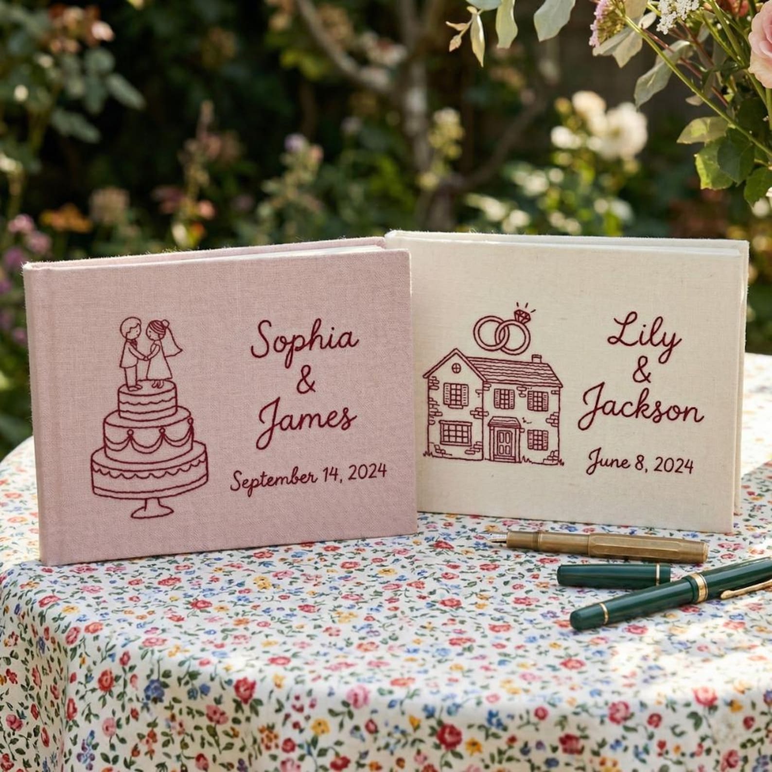 Personalized Wedding Guest Book, Embroidered Wedding Cake Design, Custom Photo Album, Bridal Shower Gift