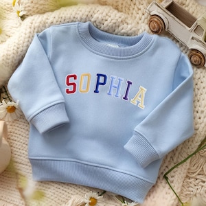 Personalized Baby Name Sweatshirt for Kids, Colorful Block Letter Embroidered Name Pullover, Custom Toddler Gift, Baby Girl or Boy Sweater