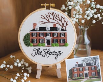 Personalized House Portrait Embroidery Hoop: Custom Home Photo Gift