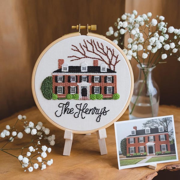 Personalized House Portrait Embroidery Hoop: Custom Home Photo Gift