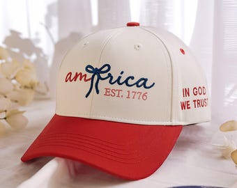 Patriotic Embroidered Baseball Cap: Coquette America 4th of July Trucker Hat