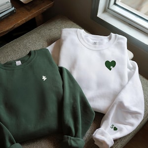 Custom Embroidered Heart and Puzzle Piece Sweatshirt, Initial With Heart On Sleeve, Anniversary Gift, Couple Hoodie,Personalized Date Hoodie