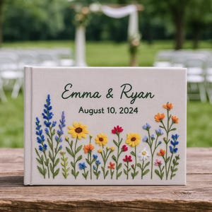 Personalized Floral Guestbook, Hand Embroidered Linen Wedding Guest Book, Hand Embroidered Wedding Guestbook, Unique Linen Memory Book