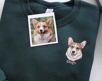 Pet Embroidered Sweatshirt, Embroidered Dog Hoodie, Custom Dog Face Embroidered Sweatshirt From Photo, Pet Lovers Gift, Gift For Mom
