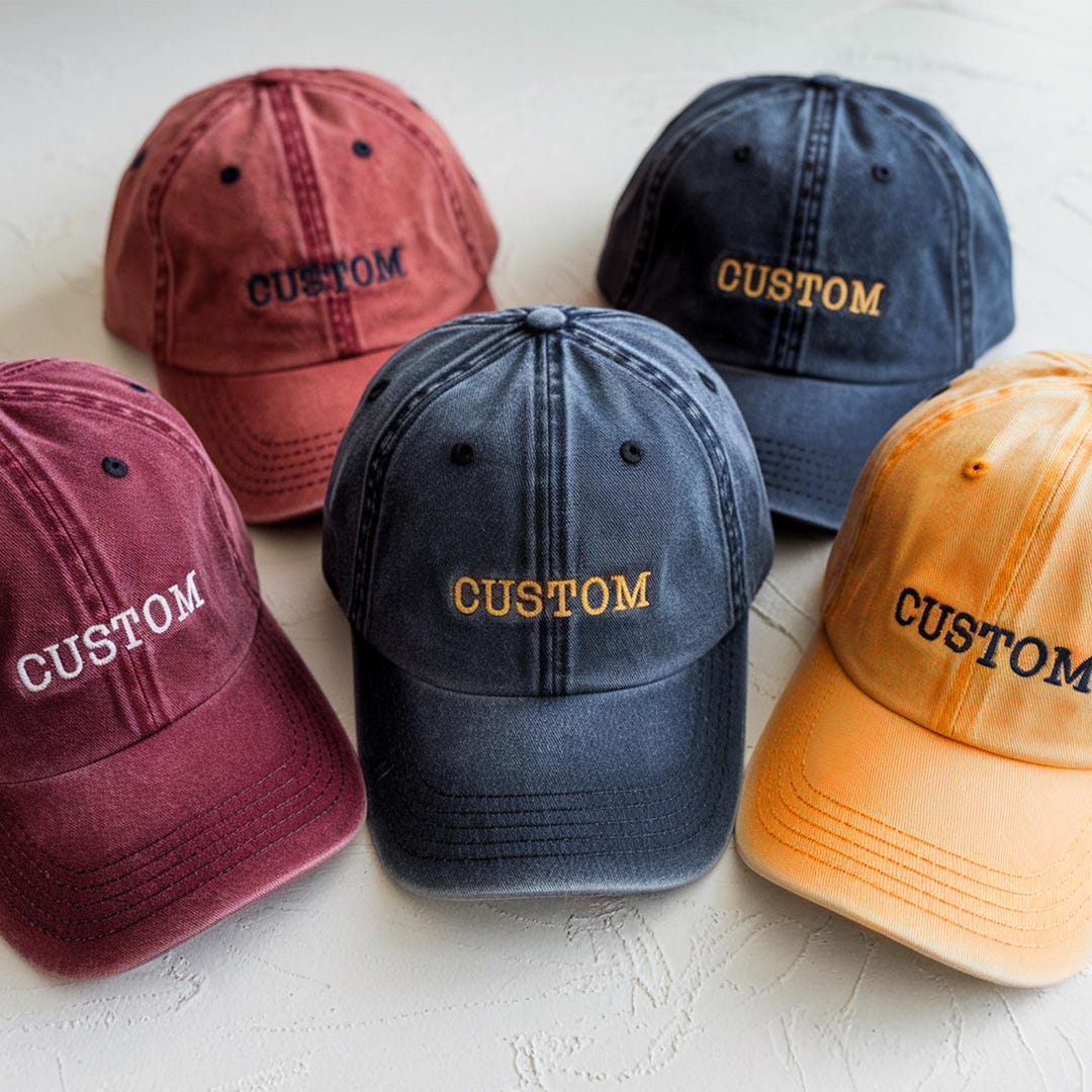 Text Hats Custom Text Embroidered Hat, Personalized Cap, Vintage Baseball Hat ...