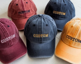 Custom Text Embroidered Hat, Personalized Cap, Vintage Baseball Hat, Gift For New Dad Mom, Gift For Bride, Custom Text Hat