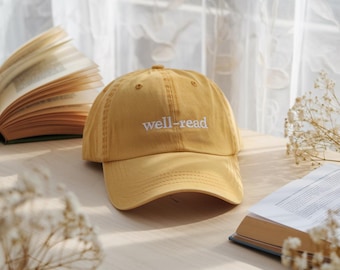 Embroidered Well-Read Washed Cap, Literary Gift for Book Lover, Vintage Book Lover Aesthetic Hat, Embroidered Well-Read Cap
