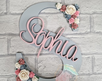 Personalised letter with name / Plaque style letter with name / Flower letter / Star letter / Nursery wall decor