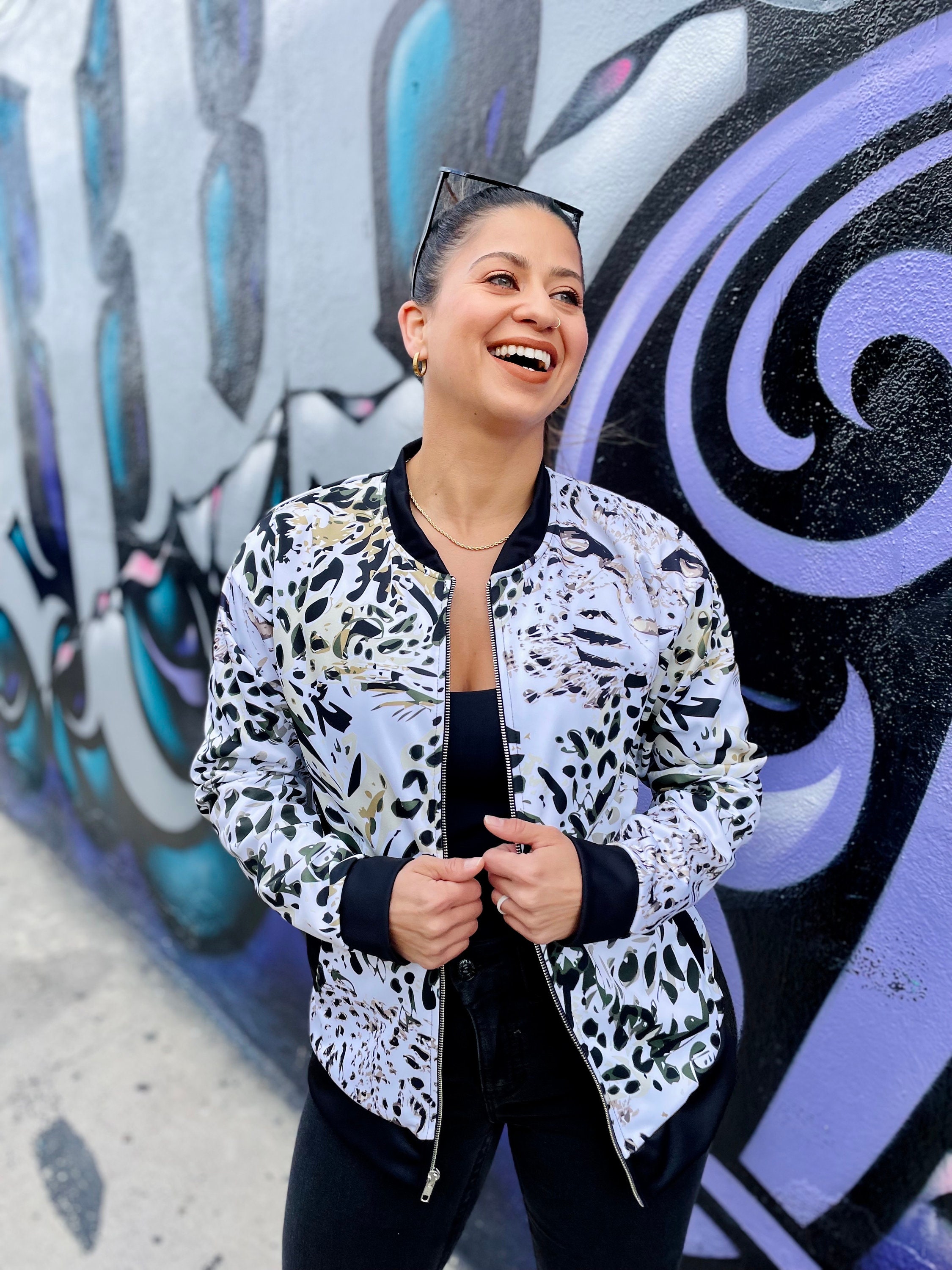 Animal print bomber jacket clearance