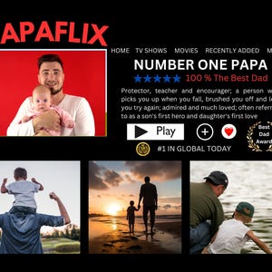 Regalo modificabile per la festa del papà, regalo di compleanno del papà, il regalo migliore per il papà, PAPAflix, cornice PAPAmovie, poster del film Papa, modello Canva