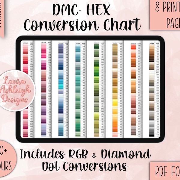 DMC - Hex - RGB - Diamond Dot Conversion Chart || Digital PDF Download