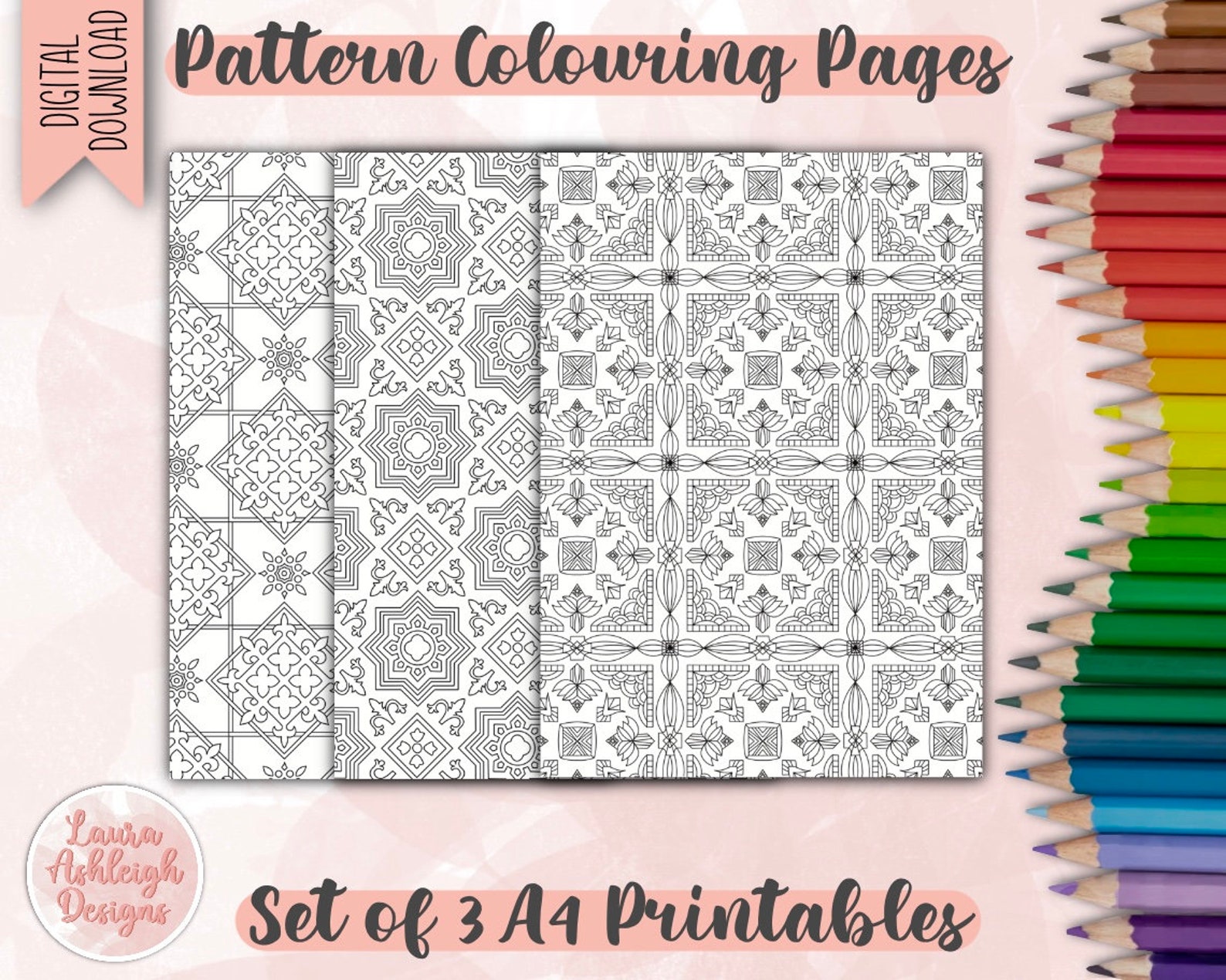 3 A4 Pattern Colouring Pages Adult Colouring Pages Kids Colouring ...