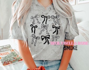 Comfort Colors® Checkered Bow T-Shirt, Coquette Bow Shirt, Bows Shirt, Black Bow Shirt, Retro T-Shirt, Coquette checkered, Race shirt