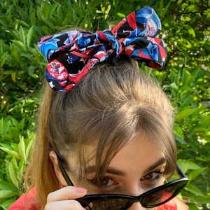 Tie Headband - Rock America- red, white and blue stars and guitars print