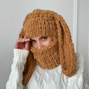 Animal handknitted balaclava, Knit Crochet Balaclava, Balaclava mask bunny, Crochet bunny ear balaclava, hooded balaclava