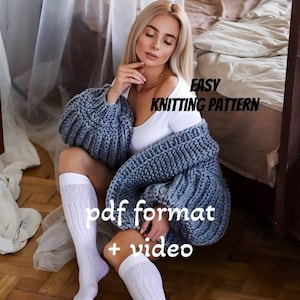 Stickmönster för supertjock stickad kofta, Modernt stickmönster, Nybörjarmönster för oversize kofta, Slouchy kofta stickmönster
