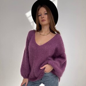 Cozy chic sweater, Handknit pullover sweater, Custom made sweater, Fluffy loose knitted jumper, Off shoulder sweater, Knit sweater giftful