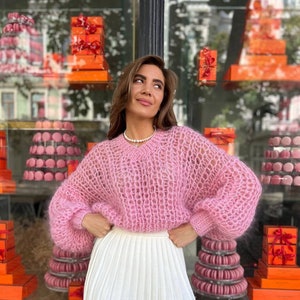 Cozy in Pink: Chunky Knit Oversized Sweater for Fall, Handcrafted & Stylish, gift for wife, gift for daughter, handmade pullover image 1
