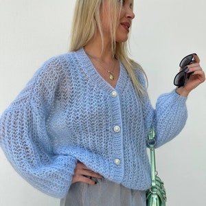 Cottagecore light jacket cardigan, Handmade mesh sweater cardigan, Knit mohair cardigan, Cozy cropped cardigan, Wedding oversize cardigan
