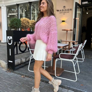 Cozy in Pink: Chunky Knit Oversized Sweater for Fall, Handcrafted & Stylish, gift for wife, gift for daughter, handmade pullover image 5