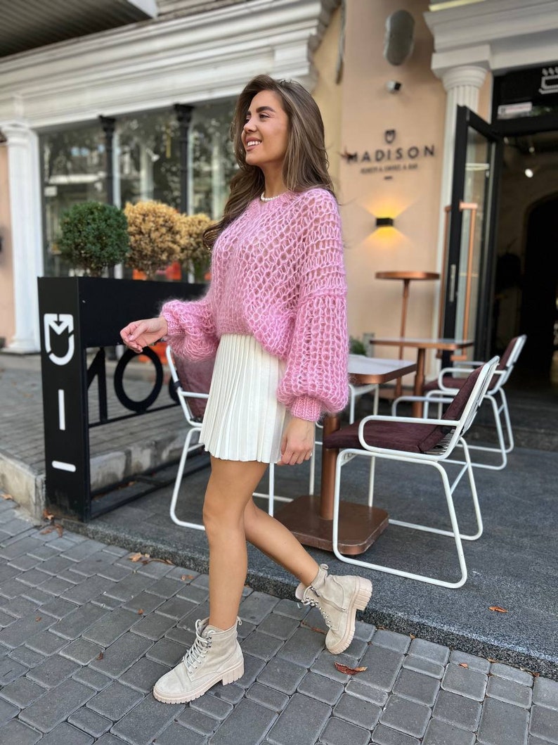 Cozy in Pink: Chunky Knit Oversized Sweater for Fall, Handcrafted & Stylish, gift for wife, gift for daughter, handmade pullover image 5
