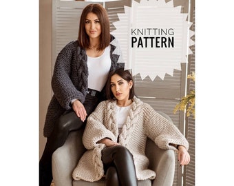 Cabled Knit Cardigan Knitting Pattern, Chunky Cardigan Knitting Pattern, Oversized Knit Cardigan PATTERN, Women's Cardigan Pattern
