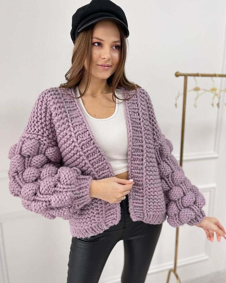 Chunky Knit Cardigan Knitting Pattern Bubble Sleeve Cardigan Etsy