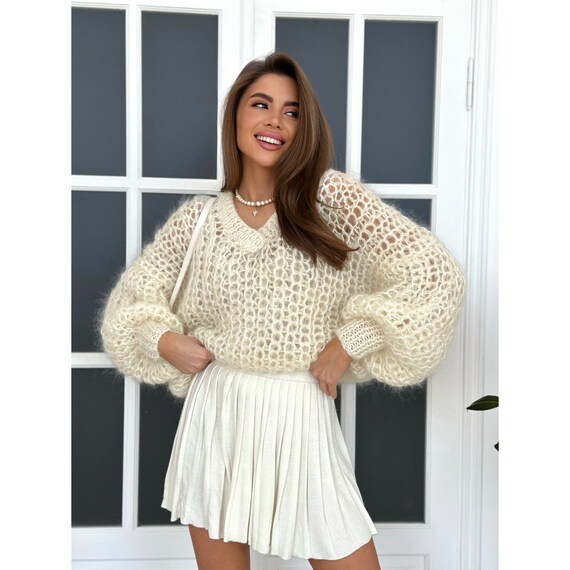 Pull court en mohair epais Coquette pull en tricot surdimensionne pull kawaii personnalise pour femme solide cadeau parfait mere fille Etsy France