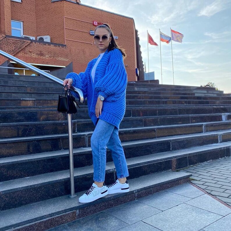 Chunky Knit Balloon Sleeve Cardigan Knitting Pattern Oversize Etsy