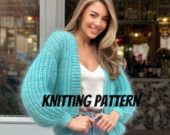 Chunky Mohair Cardigan Knitting Pattern, Oversized Knitted Bomber