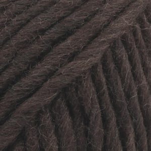 May include: A close-up view of dark brown yarn featuring a multi-ply twisted construction. The fibres exhibit a soft, slightly fuzzy texture with visible individual strands wound together in a consistent diagonal pattern across the entire frame.