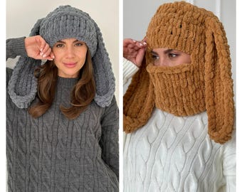 Pasamontañas de conejo hecho a mano, pasamontañas, gorro de orejas de conejo de crochet, pasamontañas de snowboard, gorro que cubre la cara